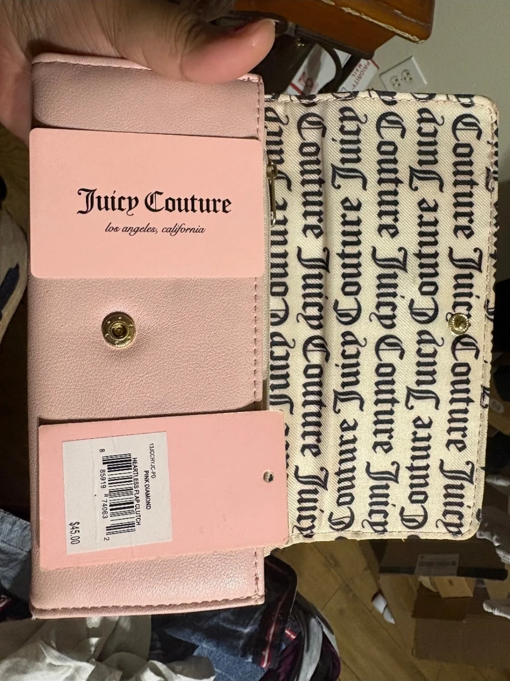 Juicy Couture Blush Pink Embossed Wallet with Gold Logo